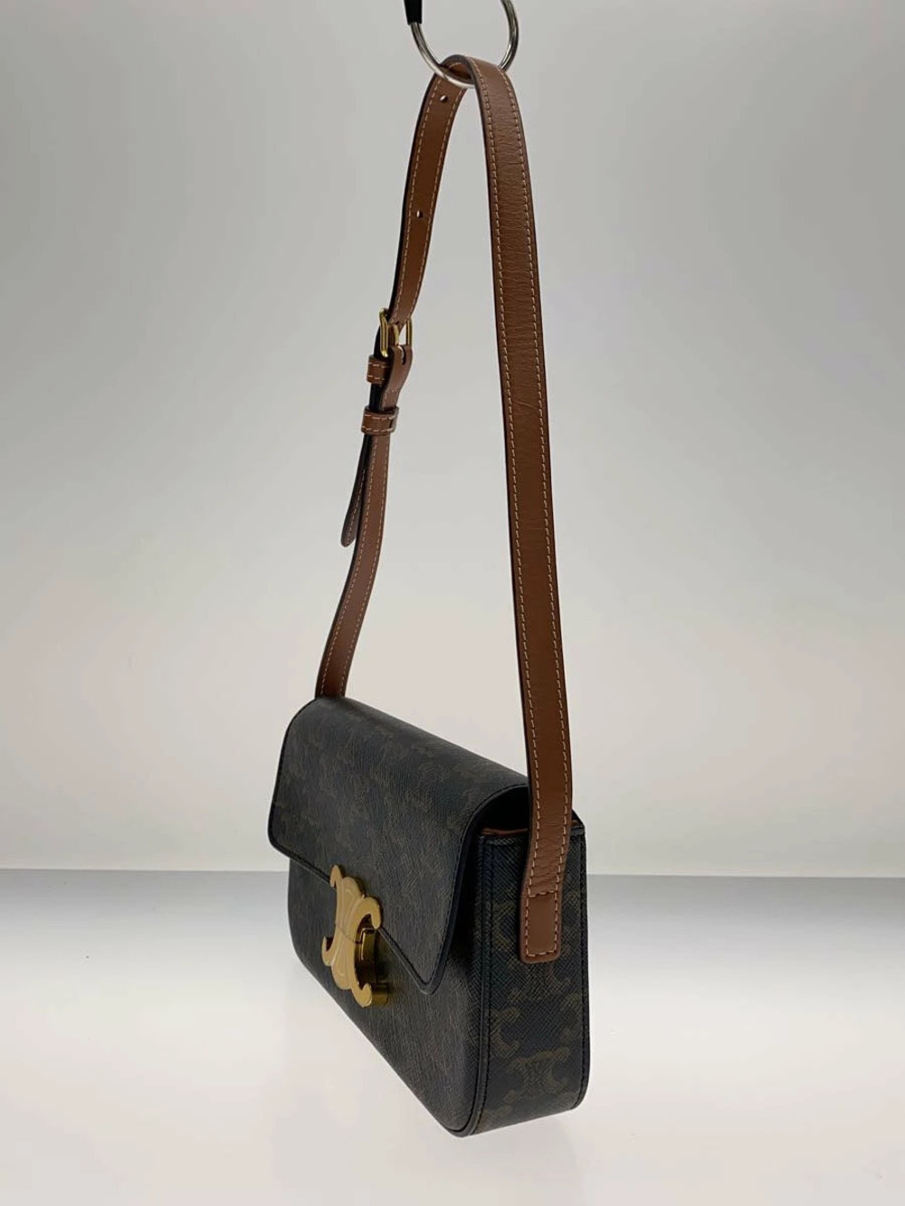Celine All Canvas Triomphe Claude Bag over Shoulder Brown